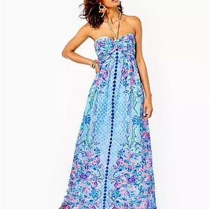 Lilly Pulitzer Viv Maxi Halter Dress in Multi Hidden Treasure